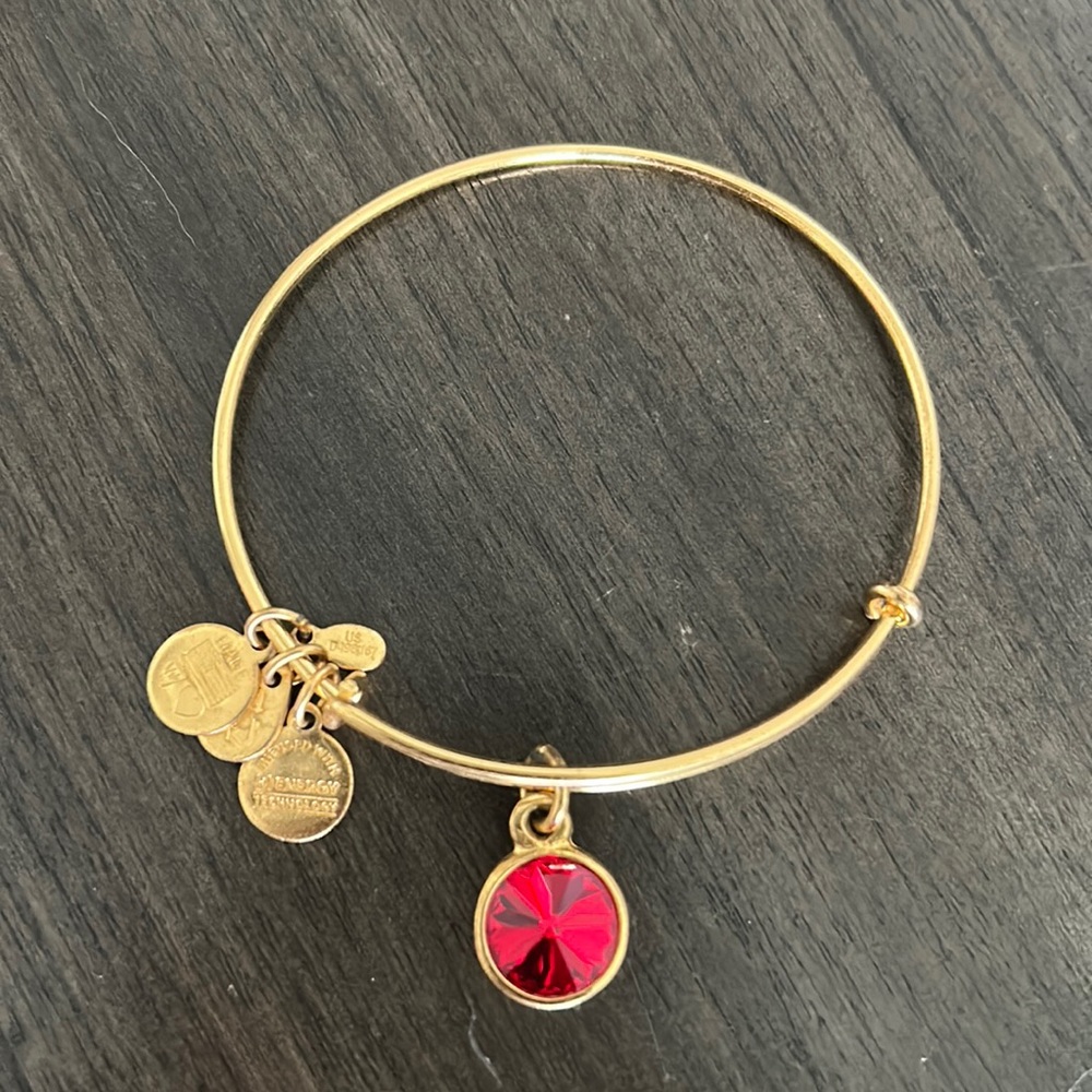 Alex and Ani ruby & gold July birthstone charm bracelet